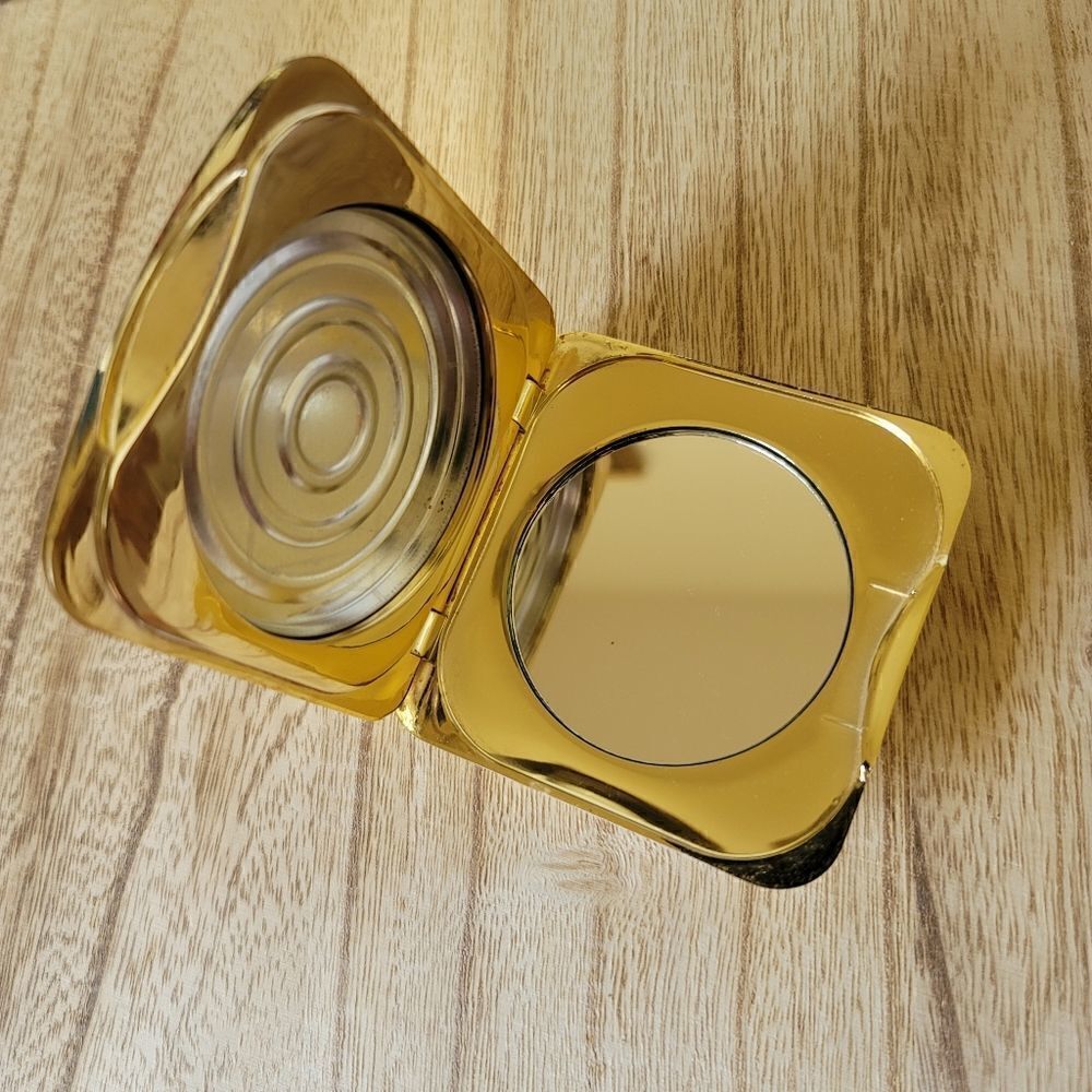 J cosmetic powder case with mirror golden glam handheld square decor compact
